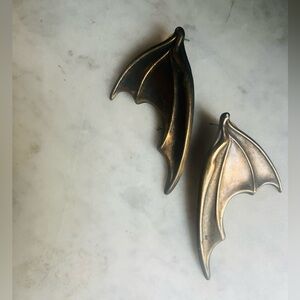 VTG Brass Gothic Medieval Steampunk Whimsygoth Bat Wing Stud Statement Earrings